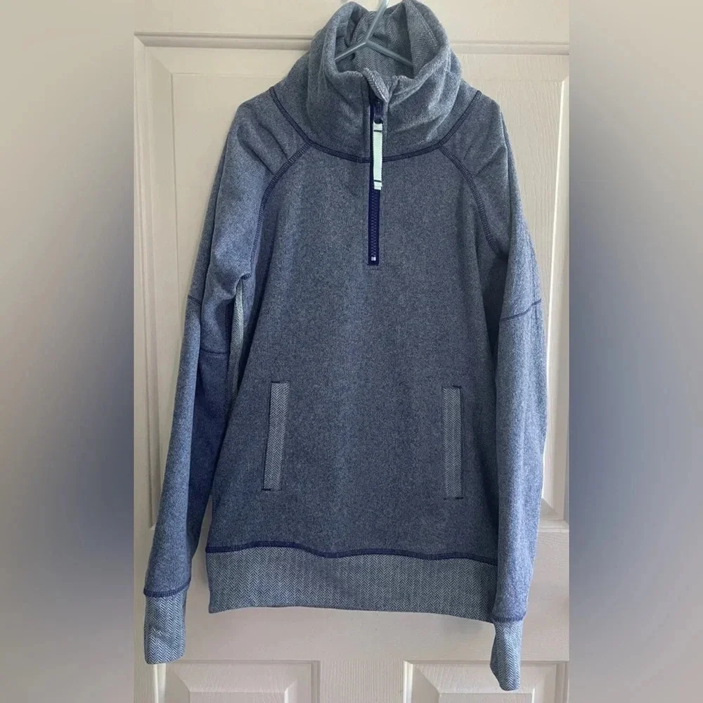 IVIVVA Lululemon 10 Fleece Lined WARM Turtleneck Pullover Blue Green 1/4 Zip Up